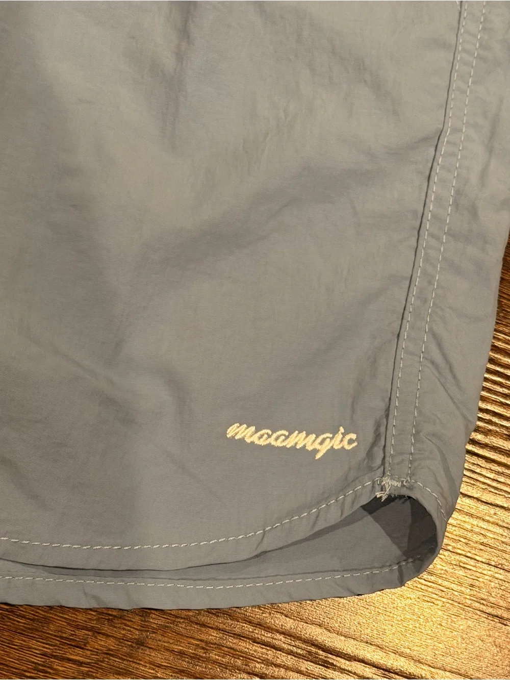 Light Blue Men's Swim Trunks with Navy Elastic Waistband